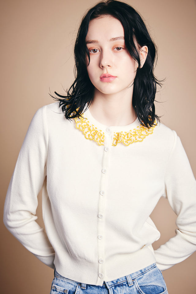 NADESHIKOカシミヤ混レース【Pure White×Yellow】