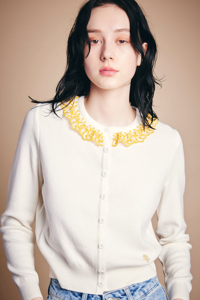 NADESHIKOカシミヤ混レース【Pure White×Yellow】