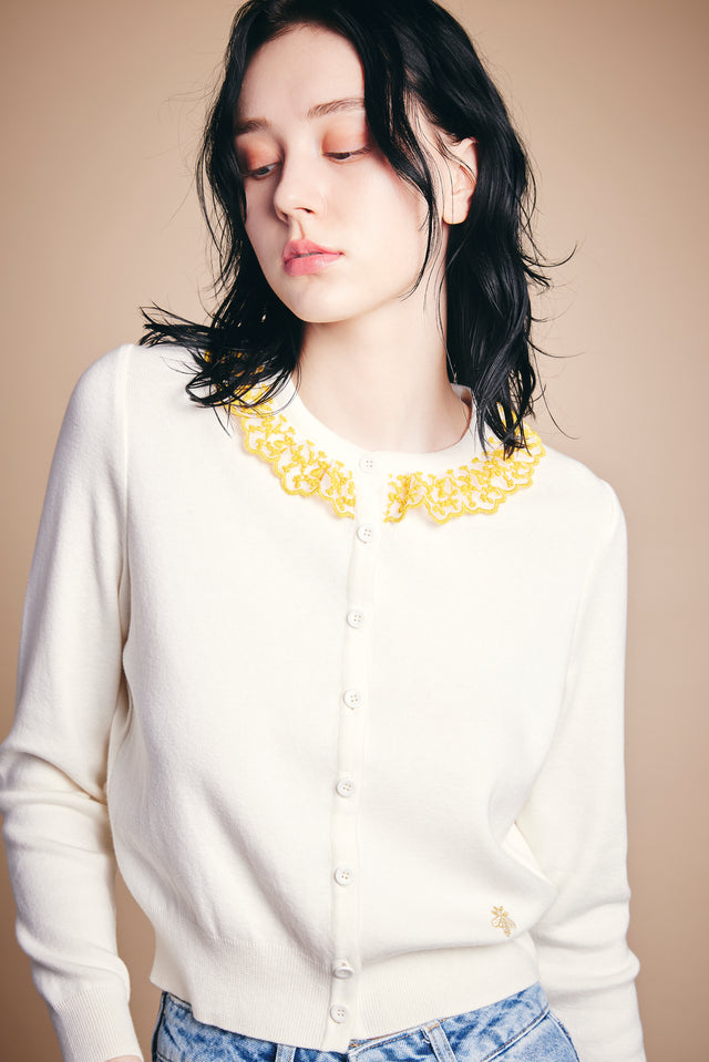NADESHIKOカシミヤ混レース【Pure White×Yellow】
