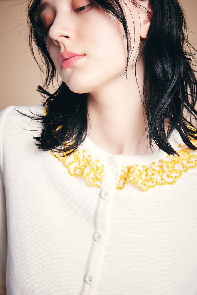 NADESHIKOカシミヤ混レース【Pure White×Yellow】