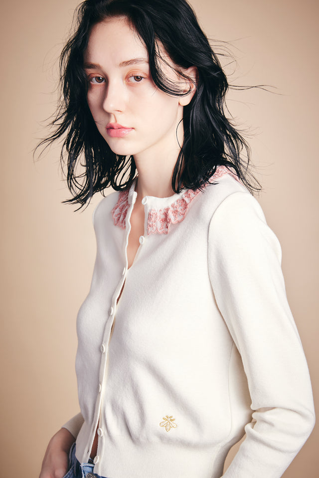 NADESHIKOカシミヤ混レース【Pure White×Pink】