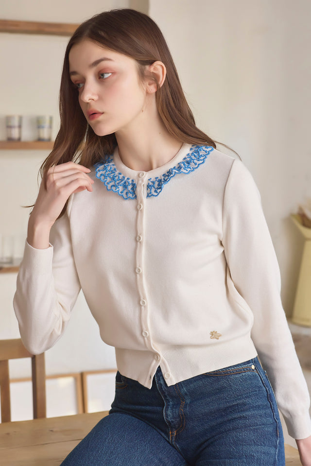NADESHIKOカシミヤ混レース【Pure White×Blue】
