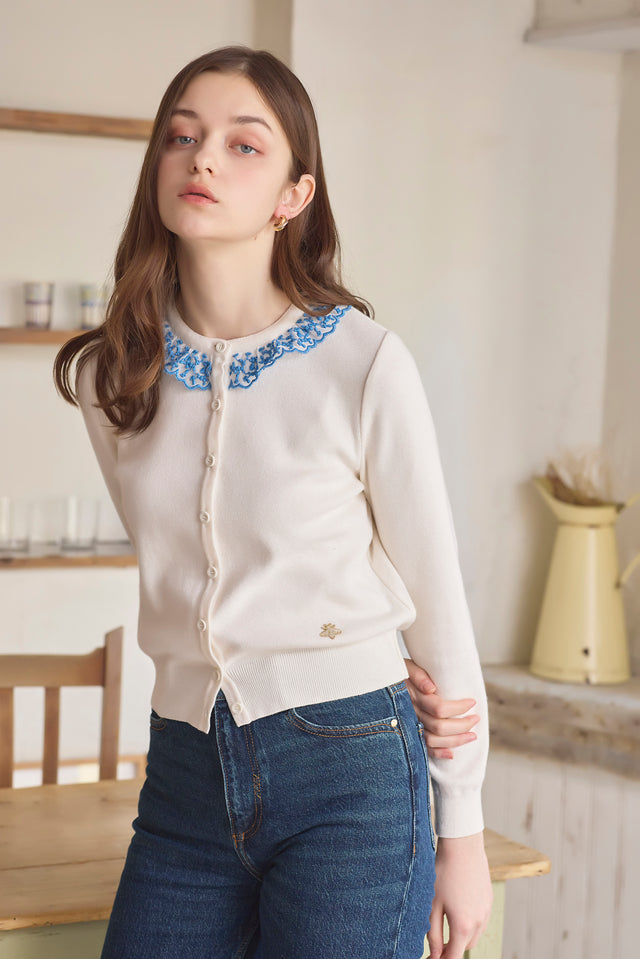 NADESHIKOカシミヤ混レース【Pure White×Blue】