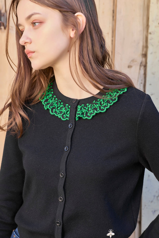 NADESHIKOカシミヤ混レース【Black×Green】