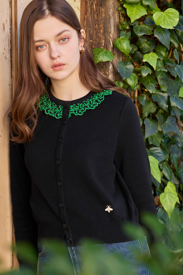 NADESHIKOカシミヤ混レース【Black×Green】