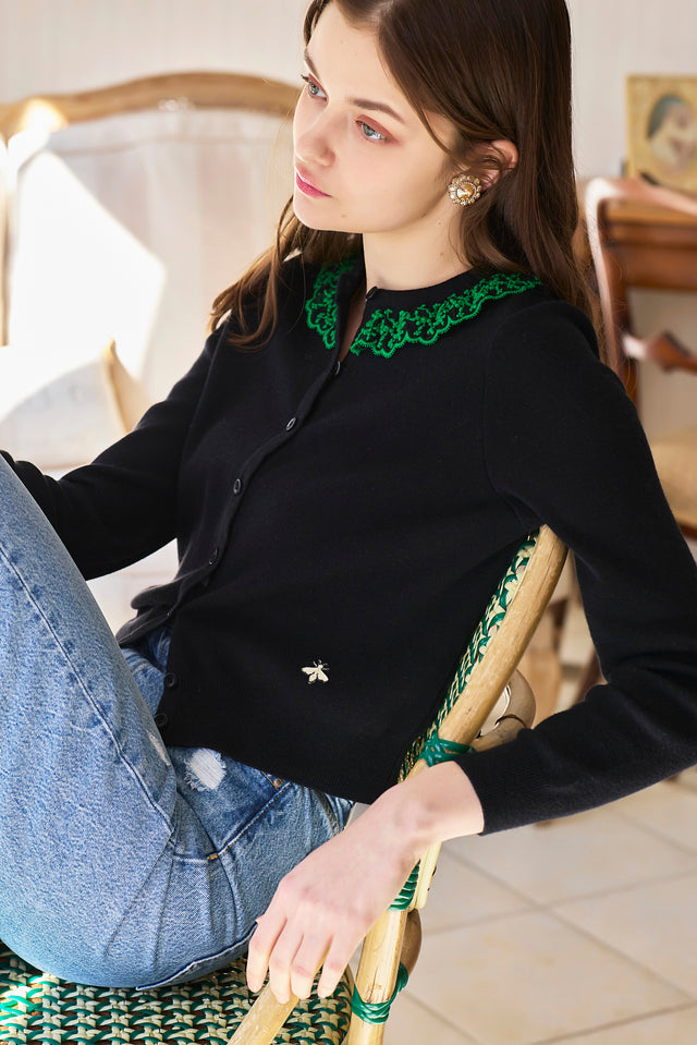 NADESHIKOカシミヤ混レース【Black×Green】