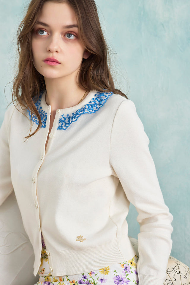 NADESHIKOカシミヤ混レース【Pure White×Blue】